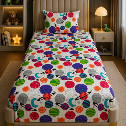 2Pcs Digital Printed Single Bed Sheet- Universe single bed sheet Apricot