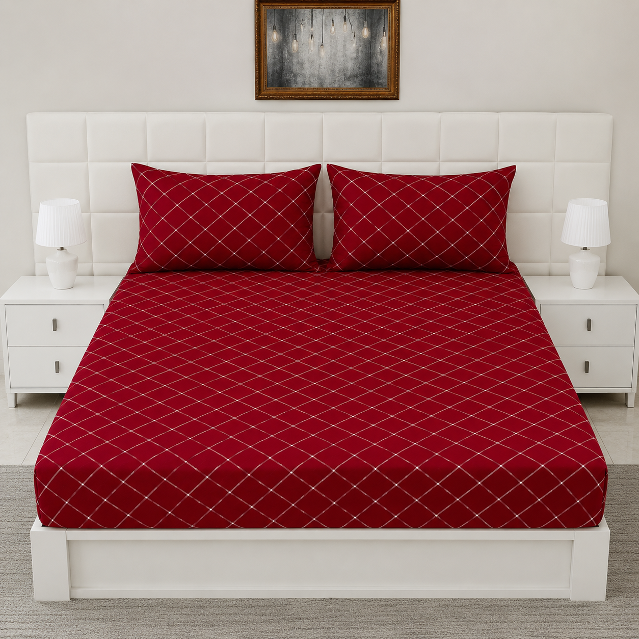 Fitted Bed Sheet- RED Check Fitted Sheets Apricot