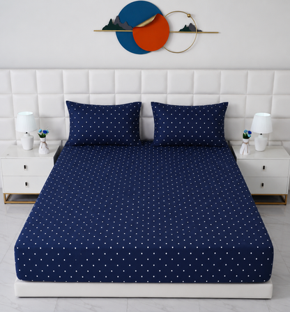 Fitted Bed Sheet- Blue Polka Fitted Sheets Apricot