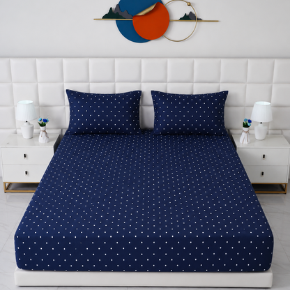 Fitted Bed Sheet- Blue Polka Fitted Sheets Apricot