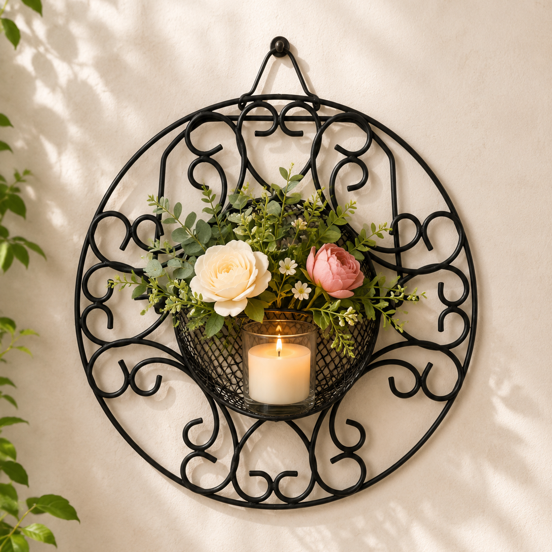Metal Flower Pot and Candle Hanging SA2405-64 Candle Stand Apricot
