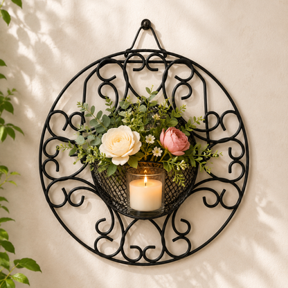 Metal Flower Pot and Candle Hanging SA2405-64 Candle Stand Apricot