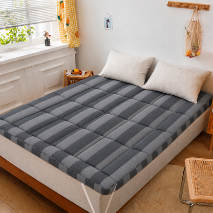 Winter Mattress Topper 700 GSM- Charcoal Stripes Comforters Apricot