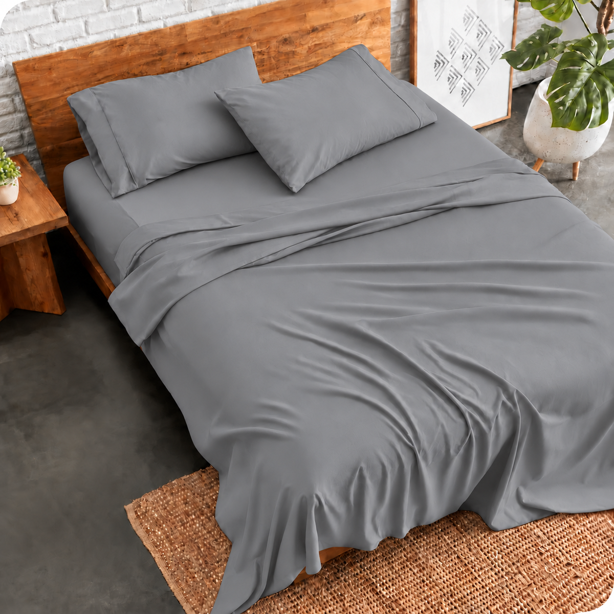 3 PCs Double Bed Sheet Dyed- Grey BED SHEET Apricot