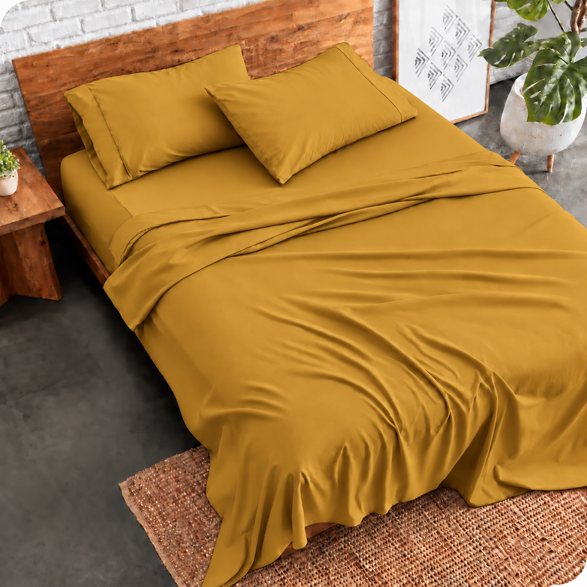 3 PCs Double Bed Sheet Dyed- Mustard BED SHEET Apricot
