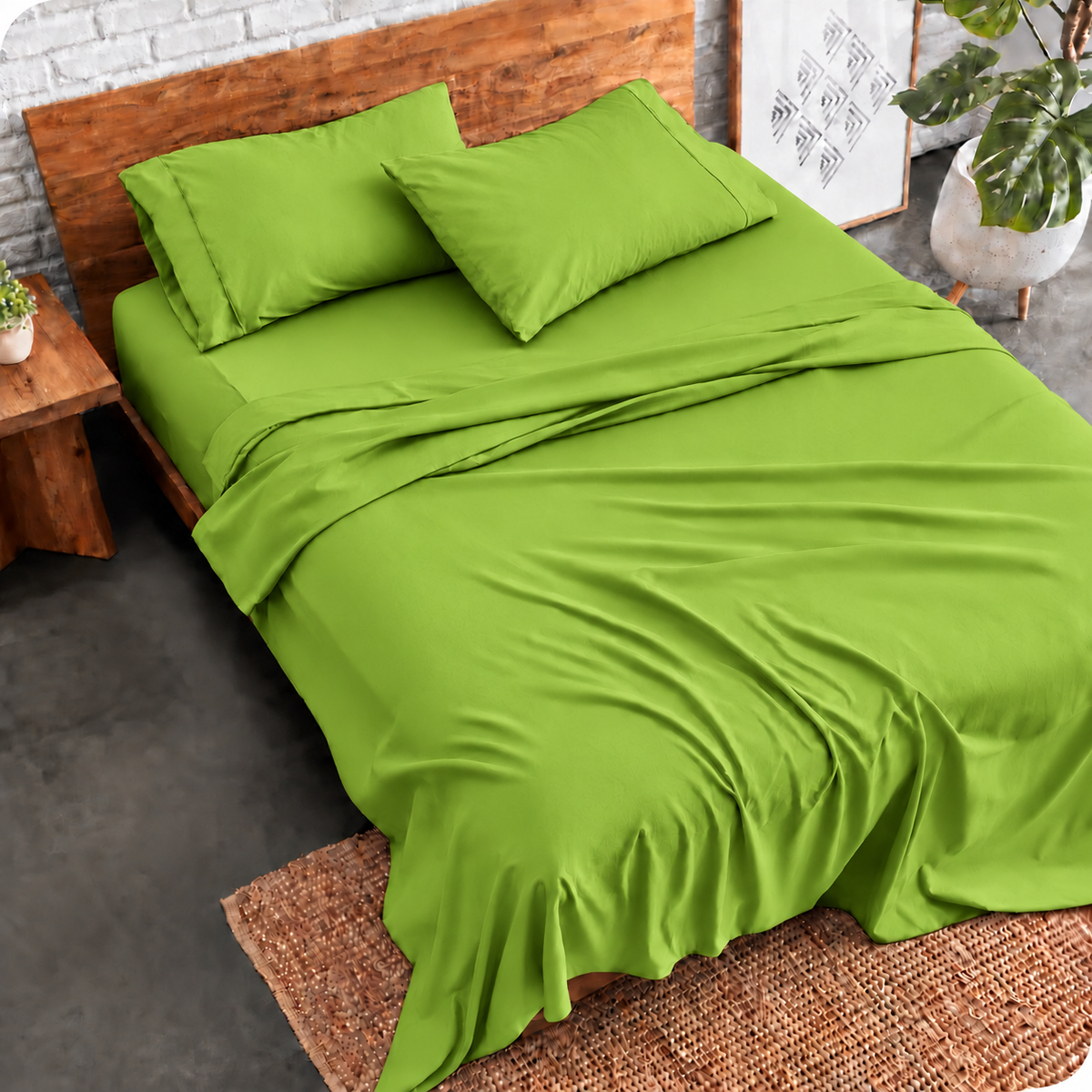 3 PCs Double Bed Sheet Dyed- Parrot green BED SHEET Apricot