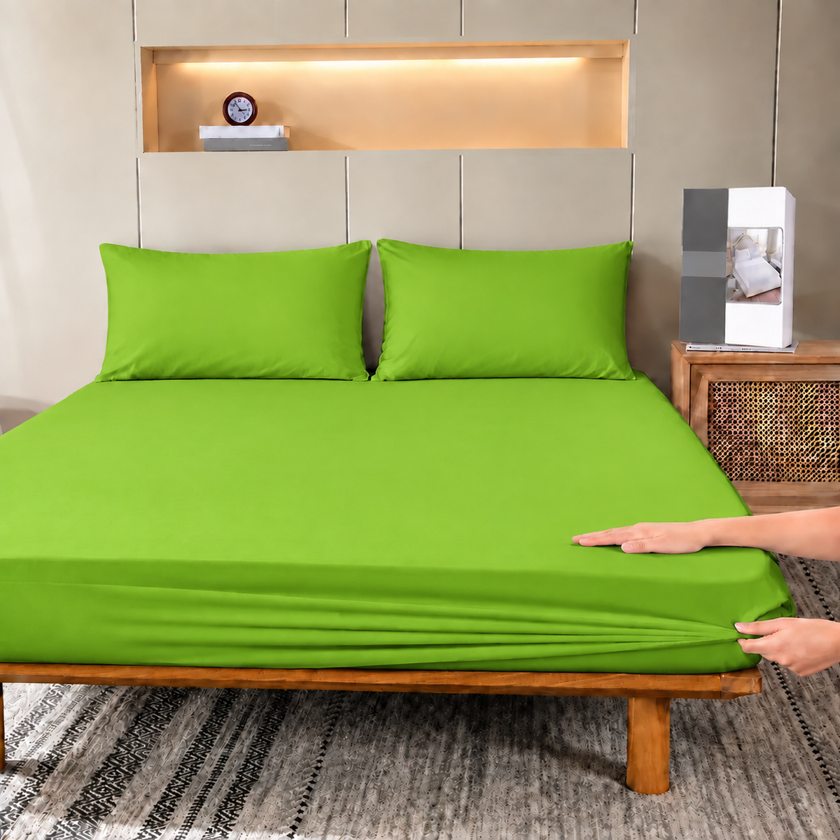 Fitted Bed Sheet- Parrot Green Fitted Sheets Apricot