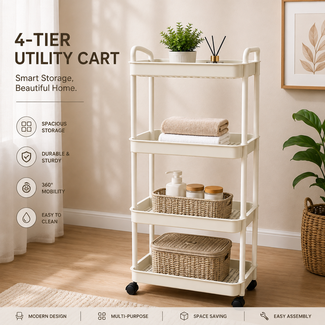 4-Layers Multi-function Trolley Storage Organizer Storage Organizer Apricot