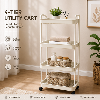 4-Layers Multi-function Trolley Storage Organizer Storage Organizer Apricot