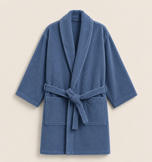 100% Cotton Bathrobe- PATROL BLUE Bath Linen Apricot
