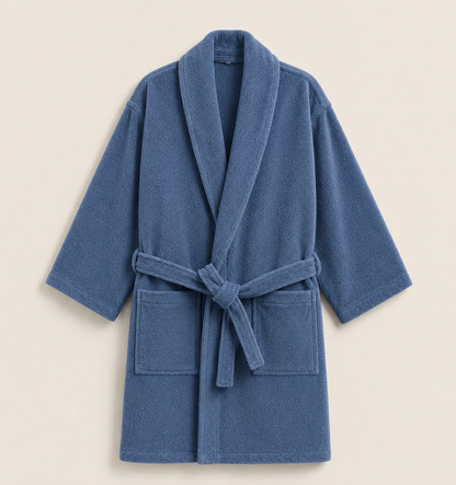 100% Cotton Bathrobe- PATROL BLUE Bath Linen Apricot
