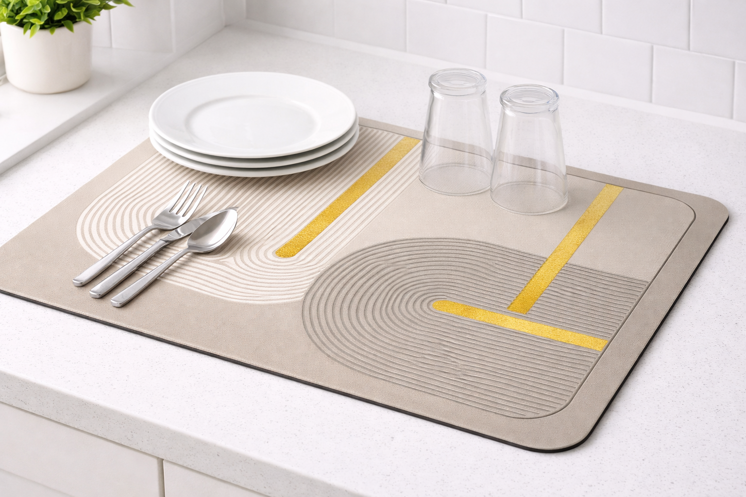 Anti Slip Dish Drying Mat-Abstract Art Rugs Apricot