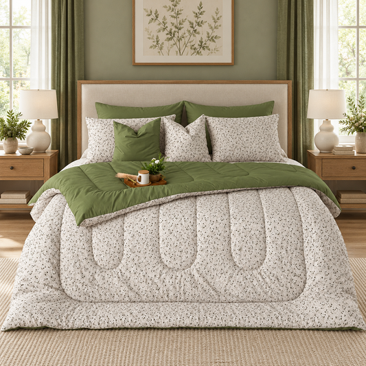 8 PCs Winter Comforter Set-Tiny Flowers Comforters Apricot
