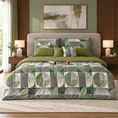 8 PCs Winter Razai Set-Neo Abstract Comforters Apricot