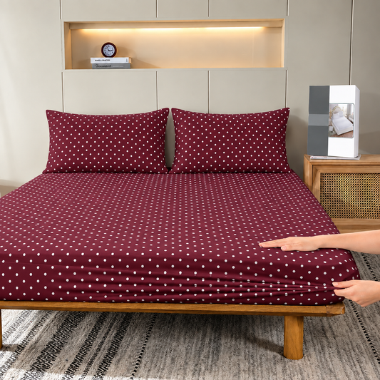 Fitted Bed Sheet-Plum Polka Fitted Sheets Apricot