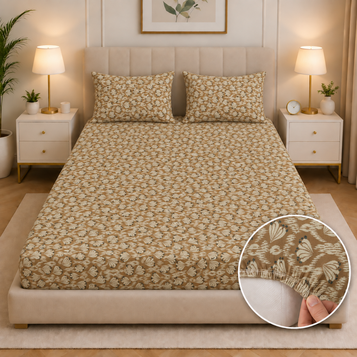 Fitted Bed Sheet- PFT0283 Fitted Sheets Apricot