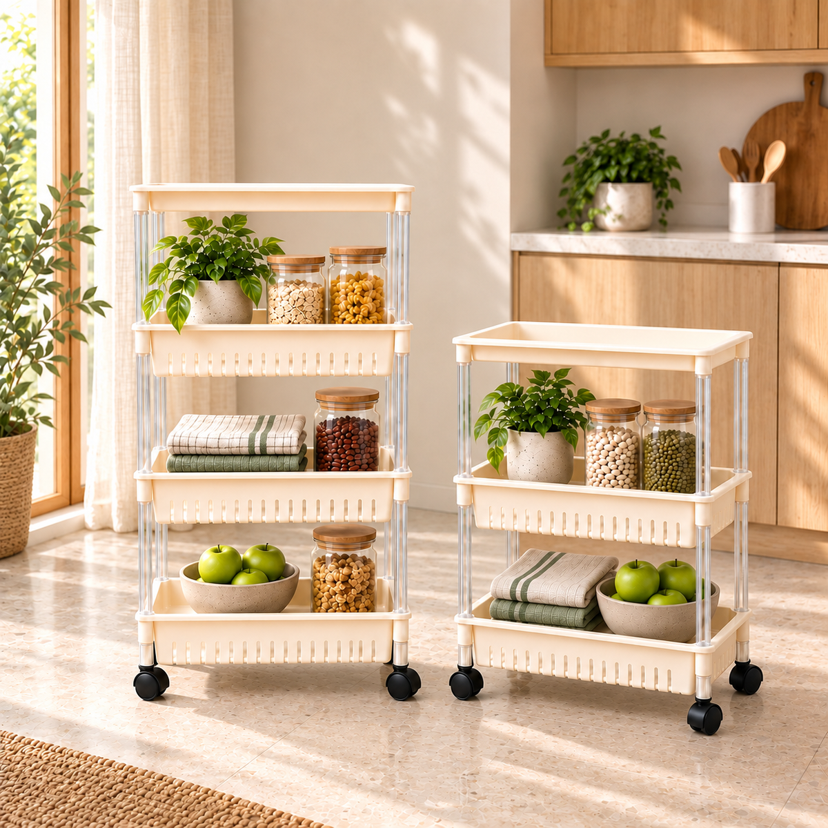 Multi-function Trolley Storage Organizer Storage Organizer Apricot