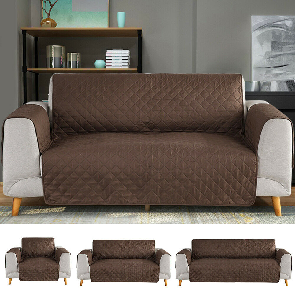 Quilted Sofa Cover- Chocolate Brown Sofa Cover Apricot