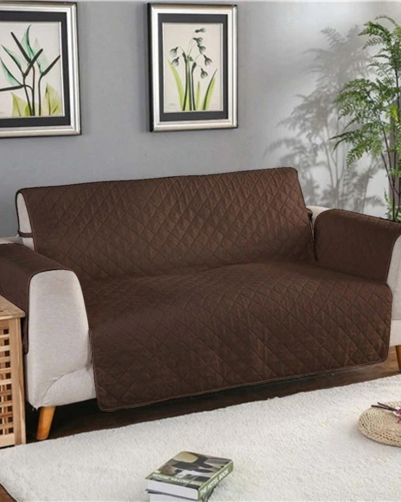 Quilted Sofa Cover- Chocolate Brown Sofa Cover Apricot