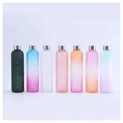 Colorful Gradient Steel Cover with Time Scale Water bottle 5466Pink Over Orange  Apricot   