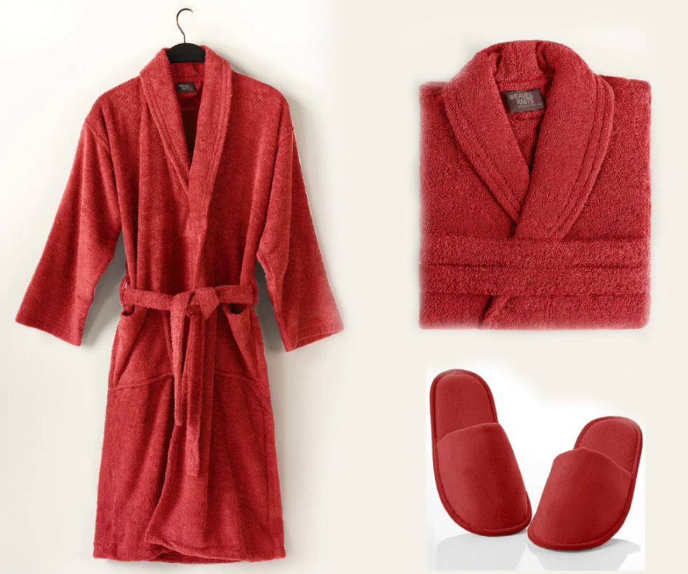 Cotton Bathrobe - Red Bath Linen Apricot Home   