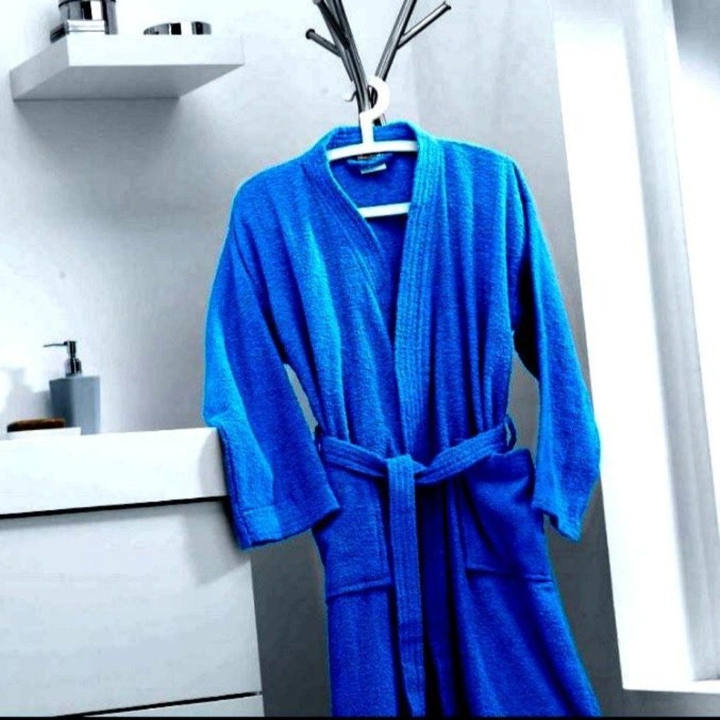 Cotton Bathrobe - Royal Blue Bath Linen Apricot   