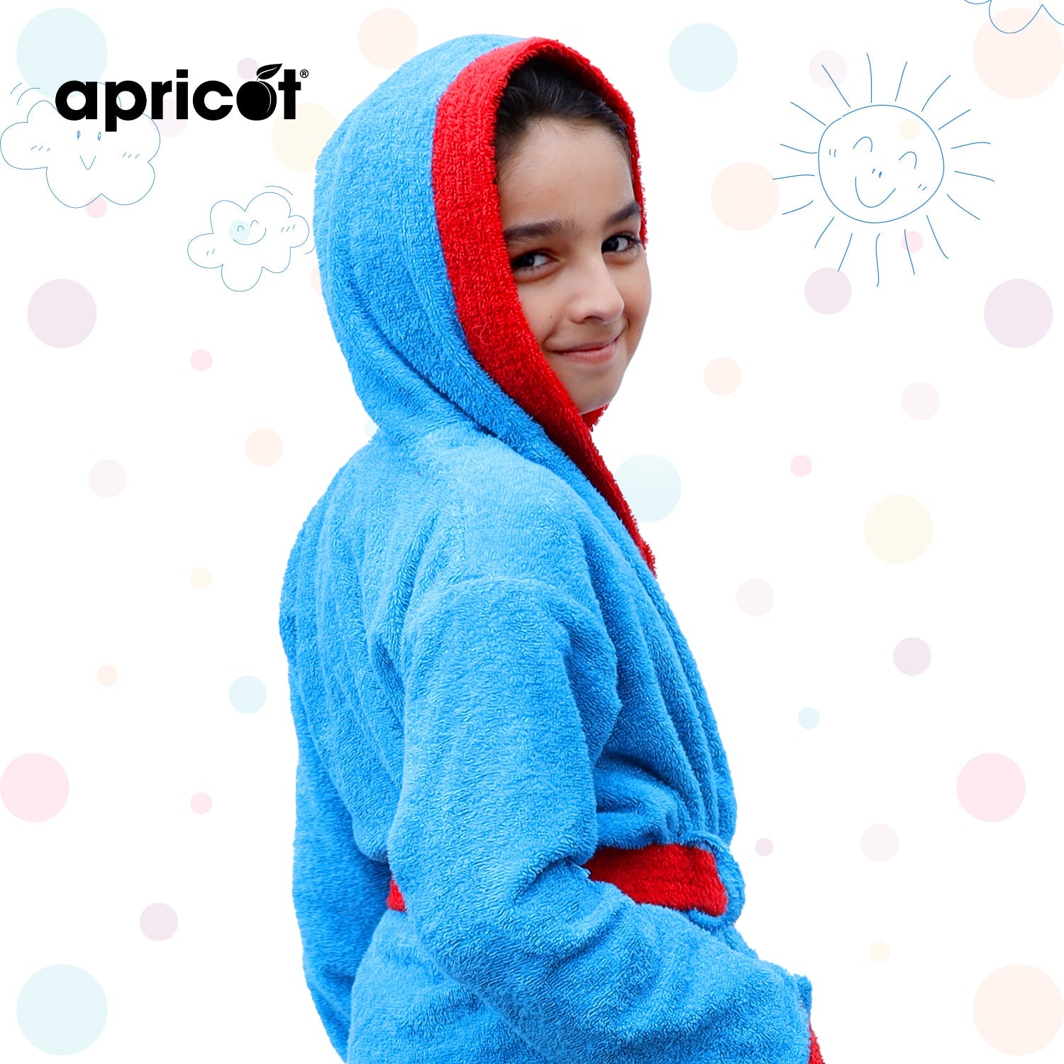 Cotton Kid's Bathrobe-Blue Over Red Bath Towels & Washcloths Apricot   