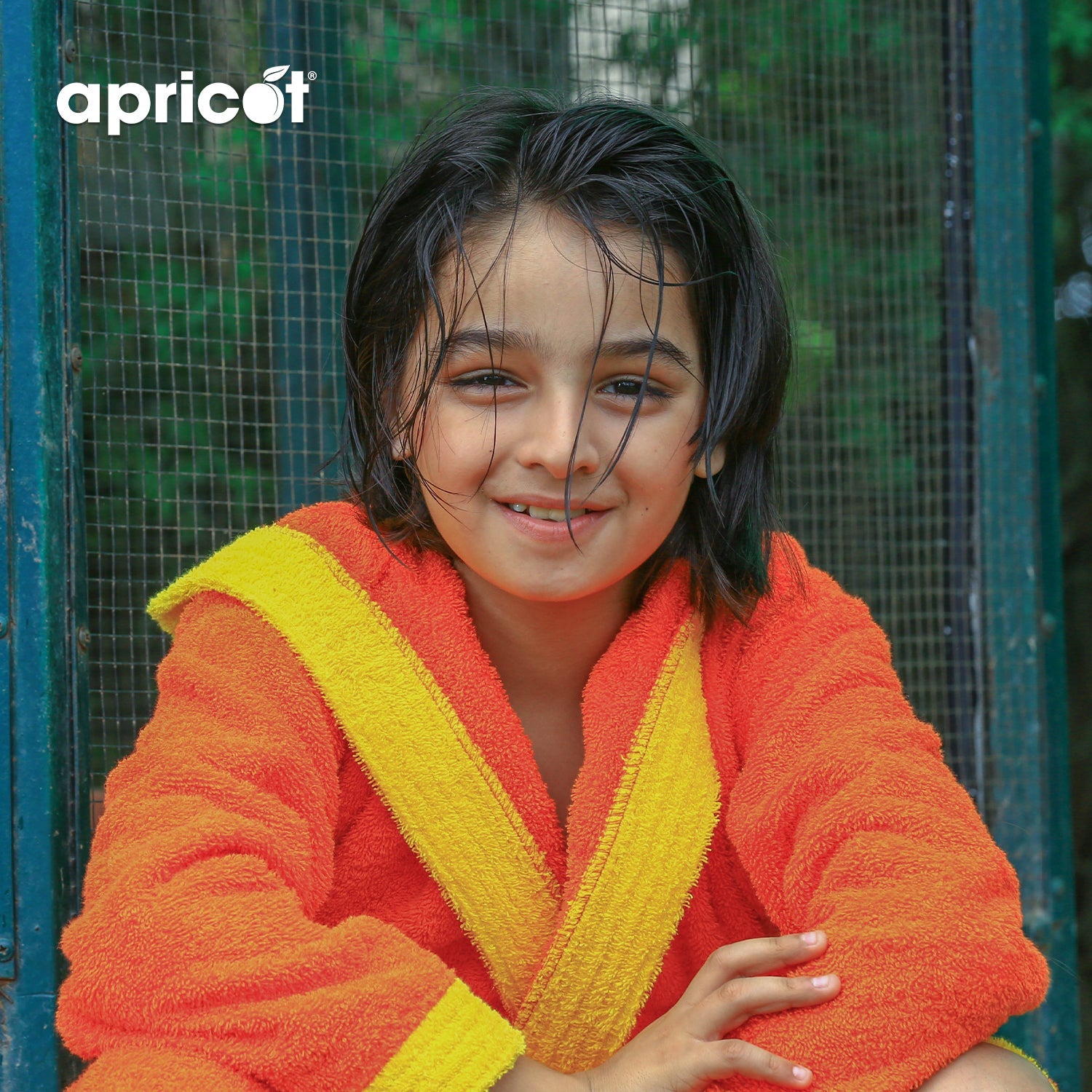 Cotton Kid's Bathrobe-Orange Over Yellow Bath Towels & Washcloths Apricot   