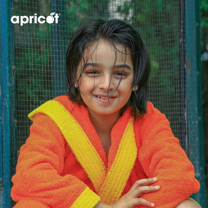 Cotton Kid's Bathrobe-Orange Over Yellow Bath Towels & Washcloths Apricot   
