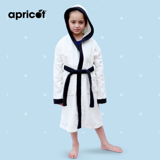 Cotton Kid's Bathrobe-White Over Black Bath Towels & Washcloths Apricot   