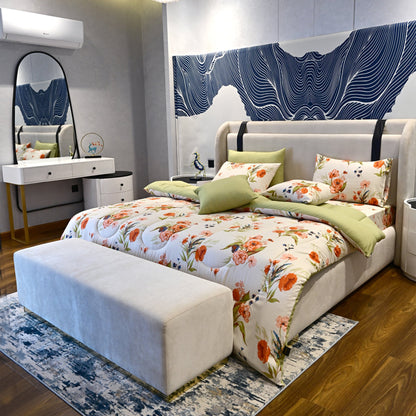 8 PCs Winter Comforter Set-Cosmic Bloom Comforters Apricot