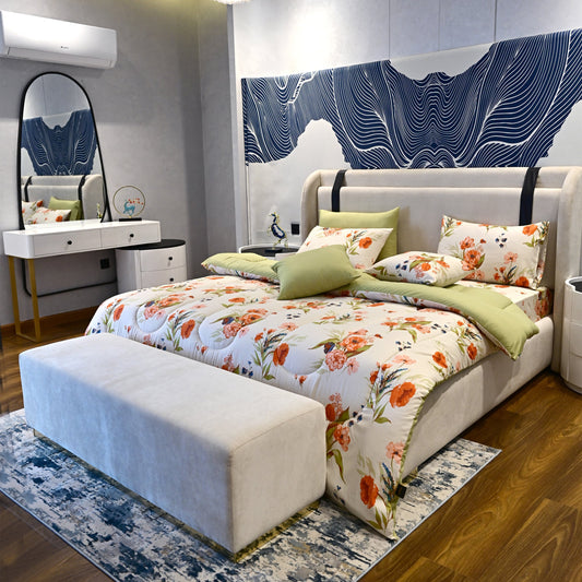 8 PCs Winter Comforter Set-Cosmic Bloom Comforters Apricot