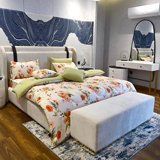 Duvet Cover-Cosmic Bloom Bed Sheets Apricot