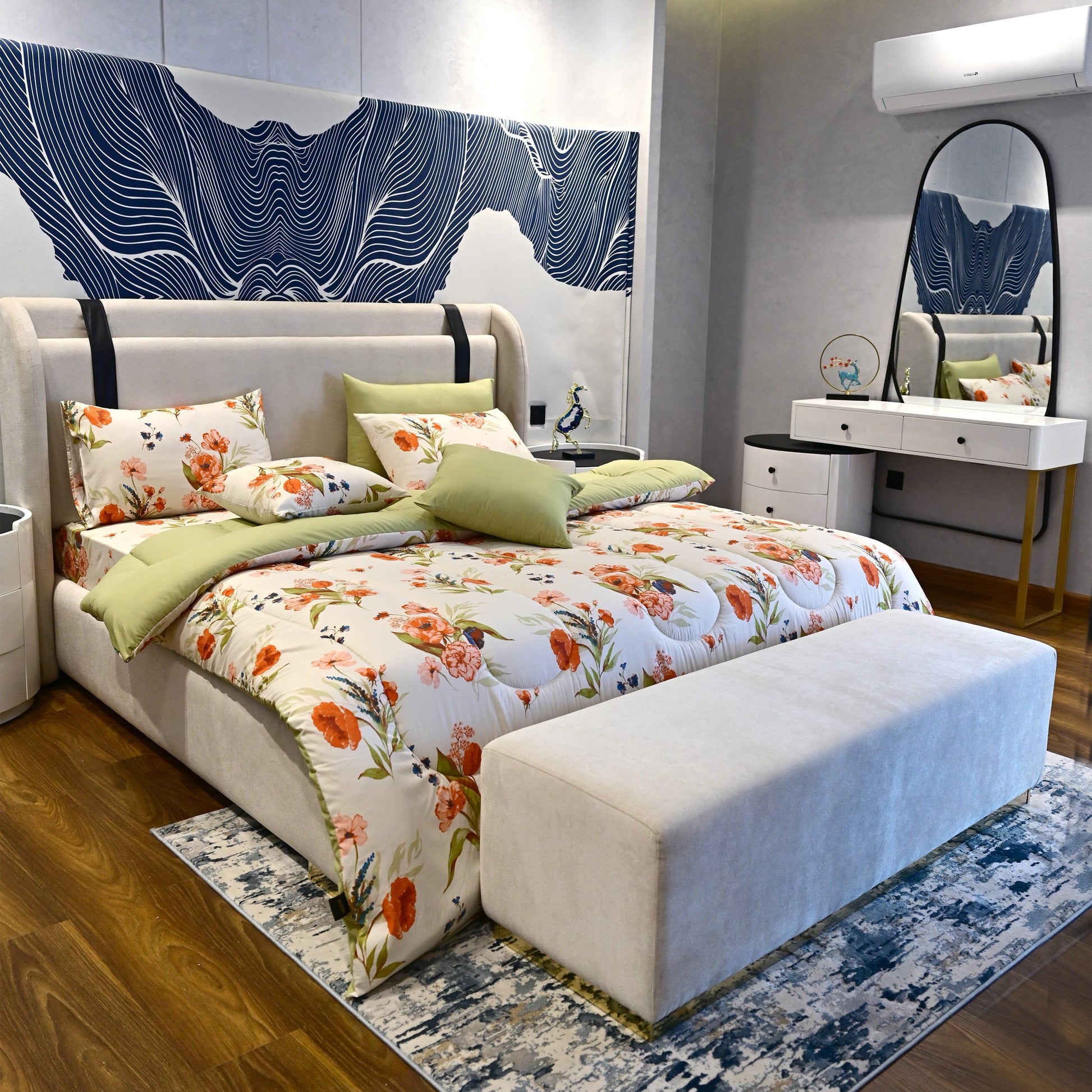 8 PCs Winter Comforter Set-Cosmic Bloom Comforters Apricot