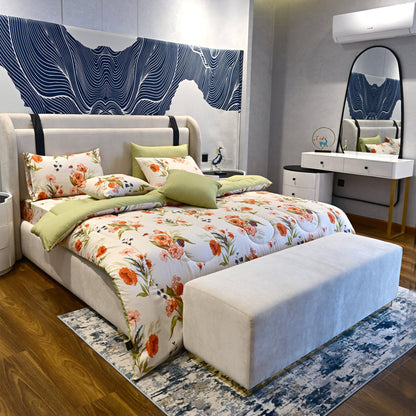 8 PCs Winter Comforter Set-Cosmic Bloom Comforters Apricot