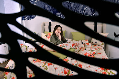 8 PCs Winter Comforter Set-Cosmic Bloom Comforters Apricot