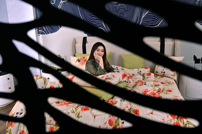 8 PCs Winter Comforter Set-Cosmic Bloom Comforters Apricot