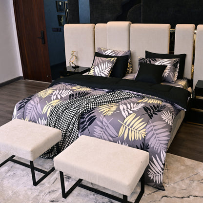 8 PCs Winter Comforter Set-Black Feathers Comforters Apricot