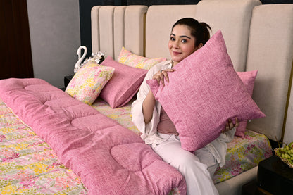 8 PCs Winter Comforter Set-Peace Lily Comforters Apricot