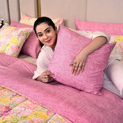 8 PCs Winter Comforter Set-Peace Lily Comforters Apricot