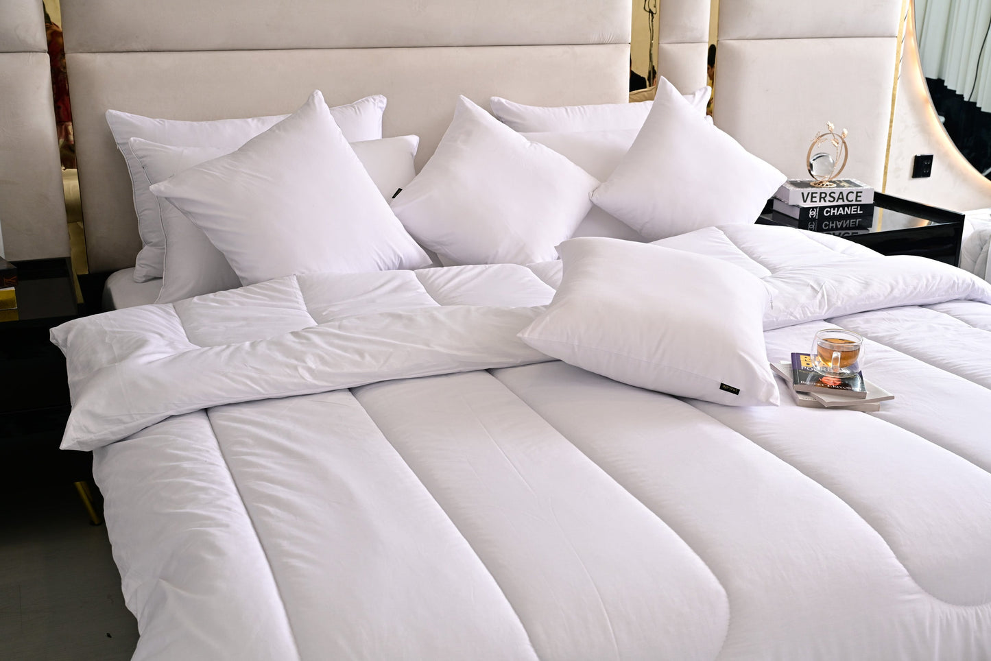 9 PCs White Filling Deal(4 Cuhsions+4 Pillows+Quilt) Comforters Apricot