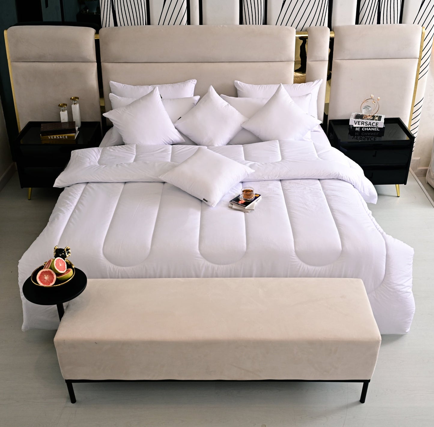 9 PCs White Filling Deal(4 Cuhsions+4 Pillows+Quilt) Comforters Apricot