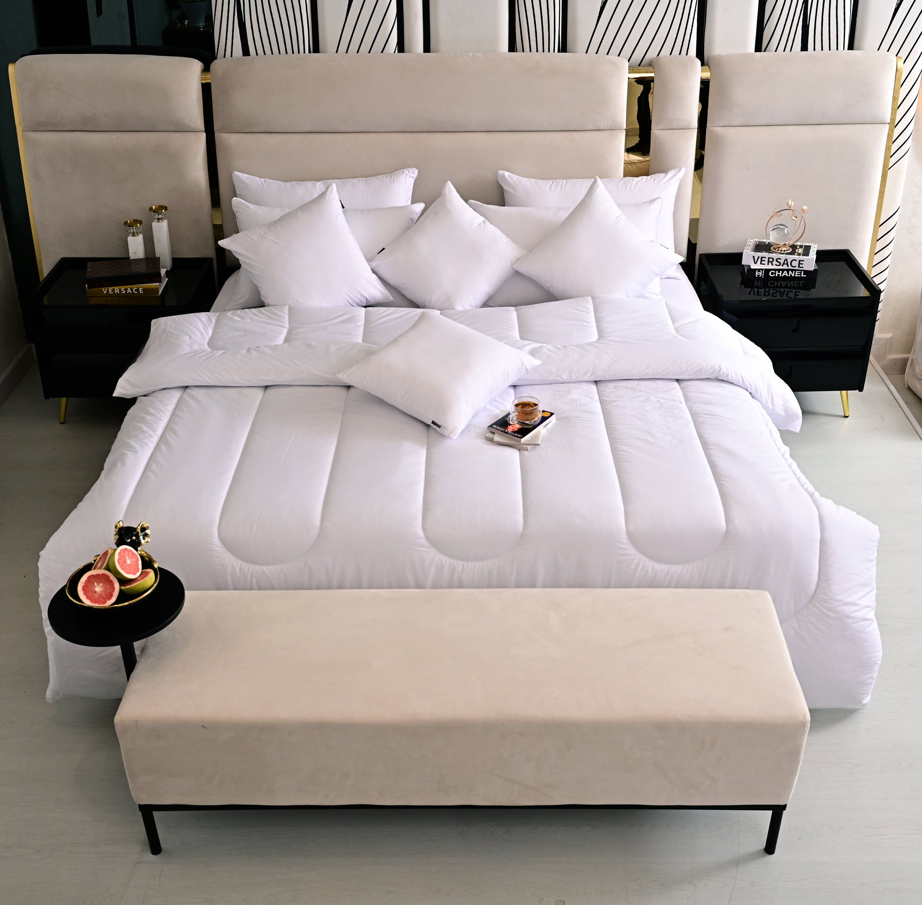 9 PCs White Filling Deal(4 Cuhsions+4 Pillows+Quilt) Comforters Apricot