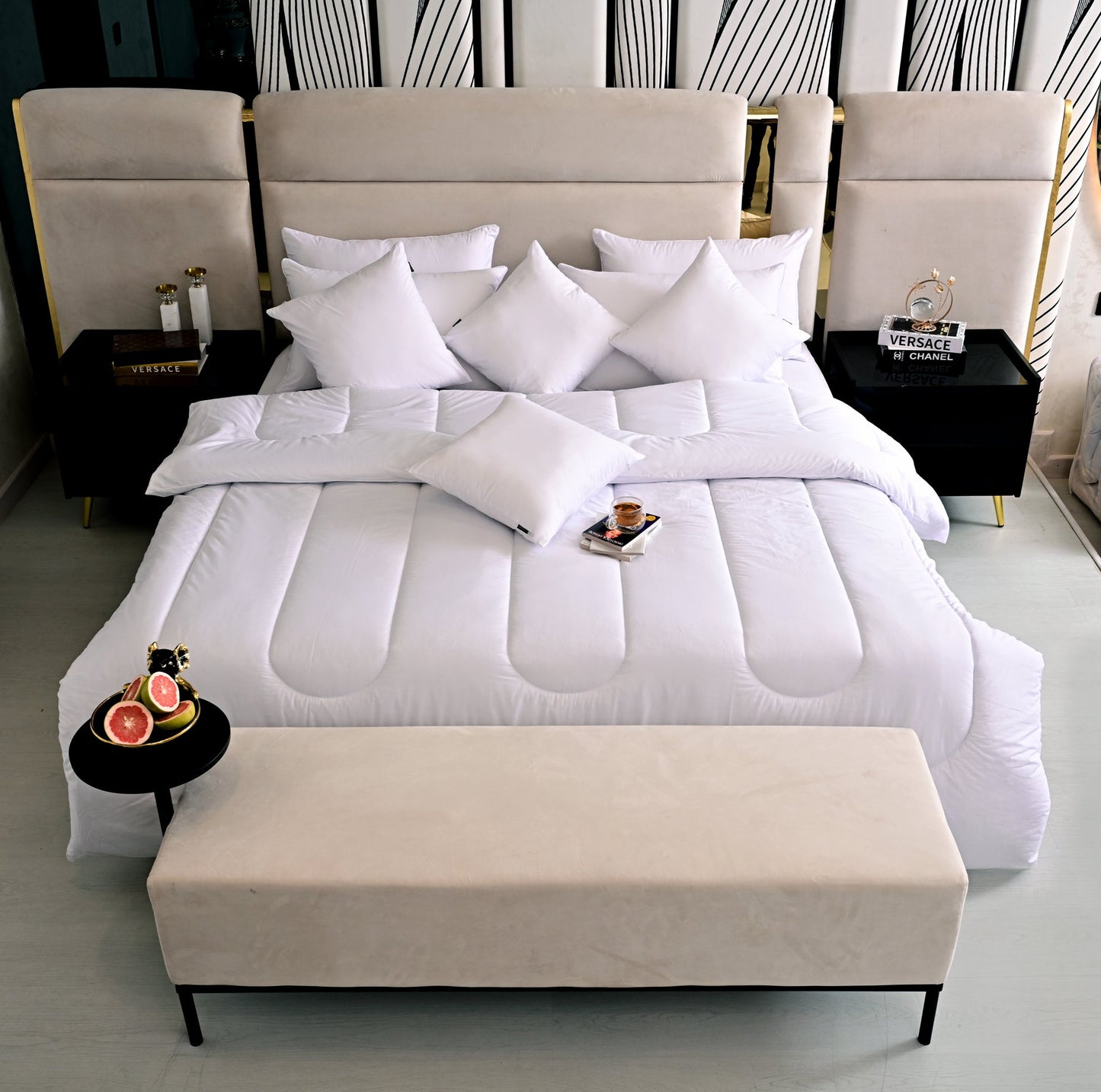 9 PCs White Filling Deal(4 Cuhsions+4 Pillows+Quilt) Comforters Apricot