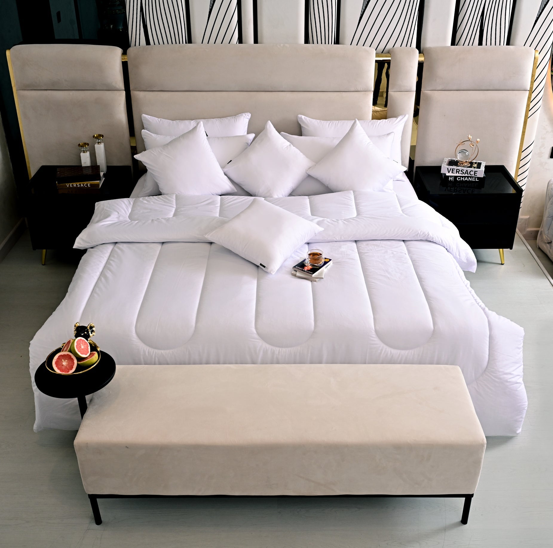 9 PCs White Filling Deal(4 Cuhsions+4 Pillows+Quilt) Comforters Apricot