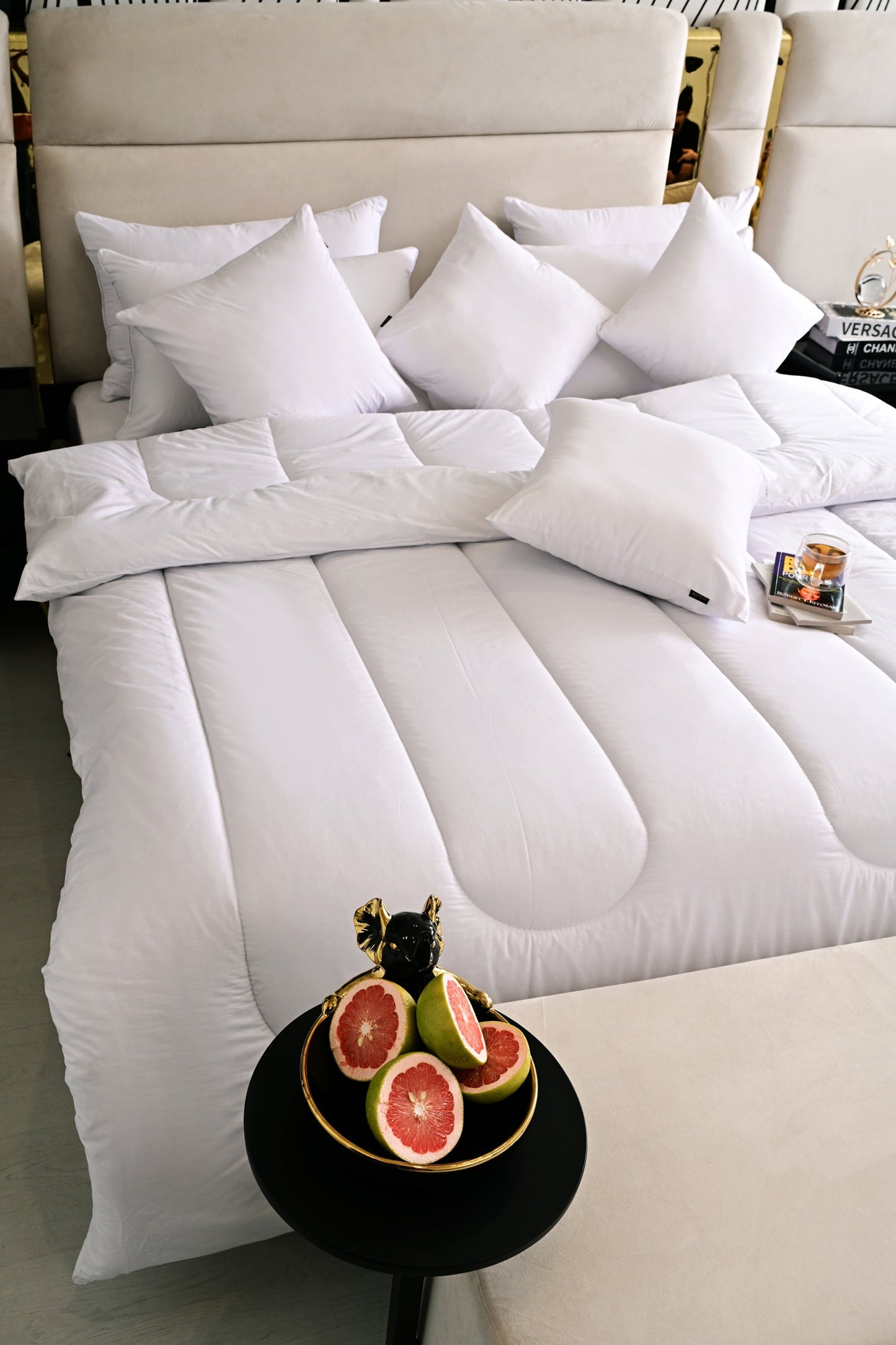 9 PCs White Filling Deal(4 Cuhsions+4 Pillows+Quilt) Comforters Apricot