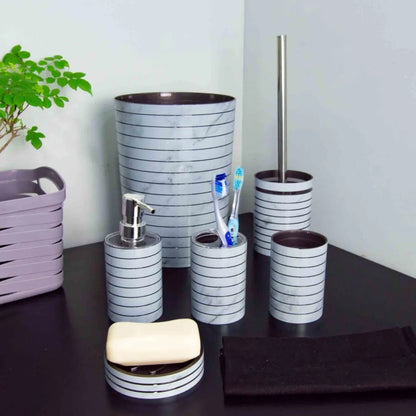 6PVC Bathroom Accessory Set-Embossed Stripe(Grey) Bathroom Accessory Sets Apricot