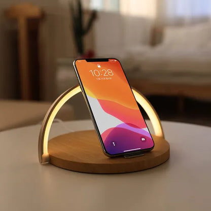 Wireless Charging Pad and LED Lamp-SA2405-185 Wooden Texture Mobile Accessories Apricot