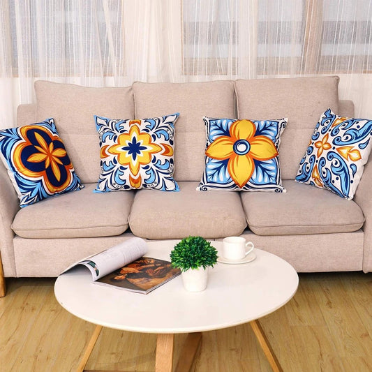 Digital Printed Cushions Assorted 4 PCs-Mustard Pattern cushions Apricot   