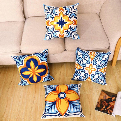 Digital Printed Cushions Assorted 4 PCs-Mustard Pattern cushions Apricot   